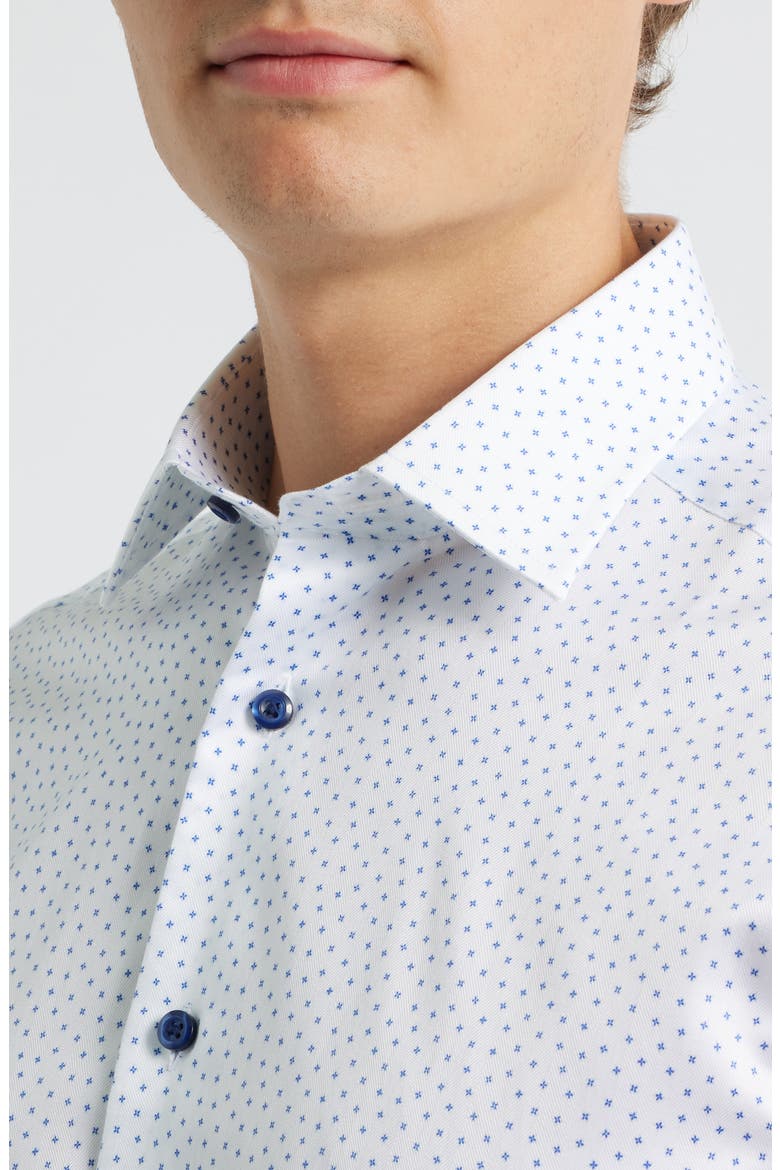 Trim Fit Neat Print Cotton Dress Shirt, Alternate, color, WHITE/ NAVY