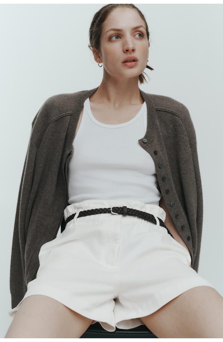 H&M Belted Twill Shorts, Alternate, color, White