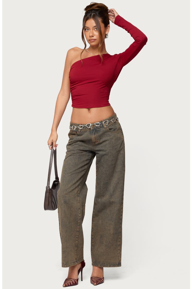 Mila Asymmetric Open Back Crop Top, Alternate, color, RED