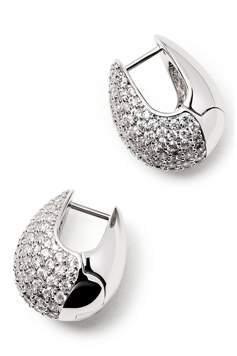 Adler Pavé Chunky Hoop Earrings, Alternate, color, SILVER CLEAR