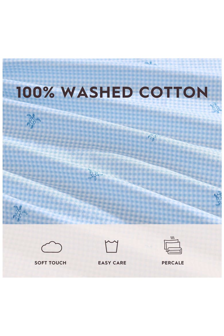 Turtle Gingham 3-Piece Cotton Sheet Set, Alternate, color, PASTEL BLUE