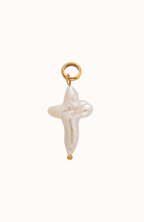 Joiana Jewelry Pearl Cross Charm Pendant In Neutral