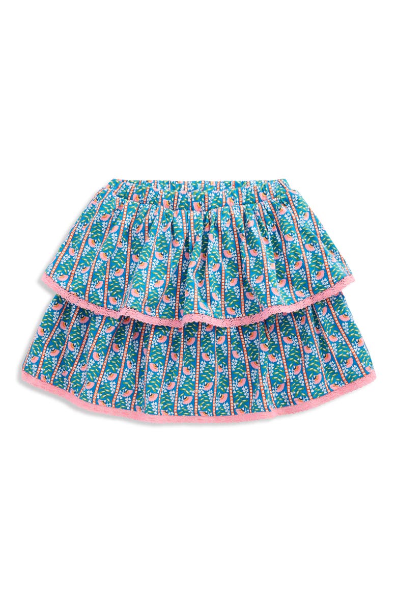 Kids' Tiered Ruffle Jersey Skort, Main, color, KINGFISHER BLUE FLORAL VINE