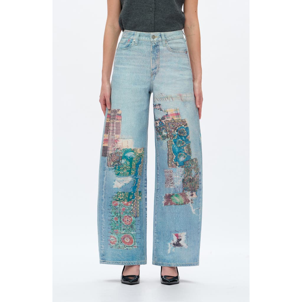 Bayeas Patchwork High Waist Barrel Leg Jeans In Blue