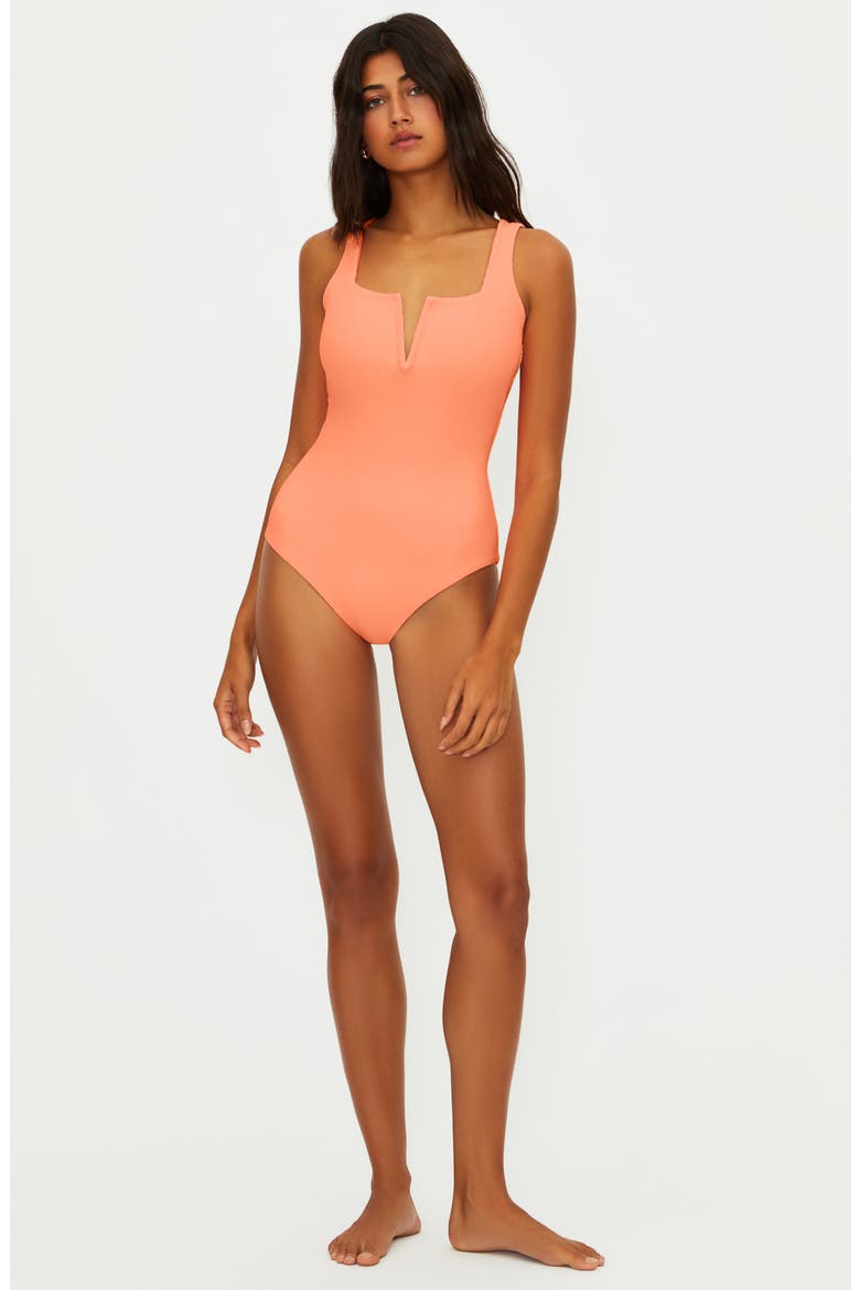 Tropez V-Wire Rib One-Piece Swimsuit, Alternate, color, GUAVA