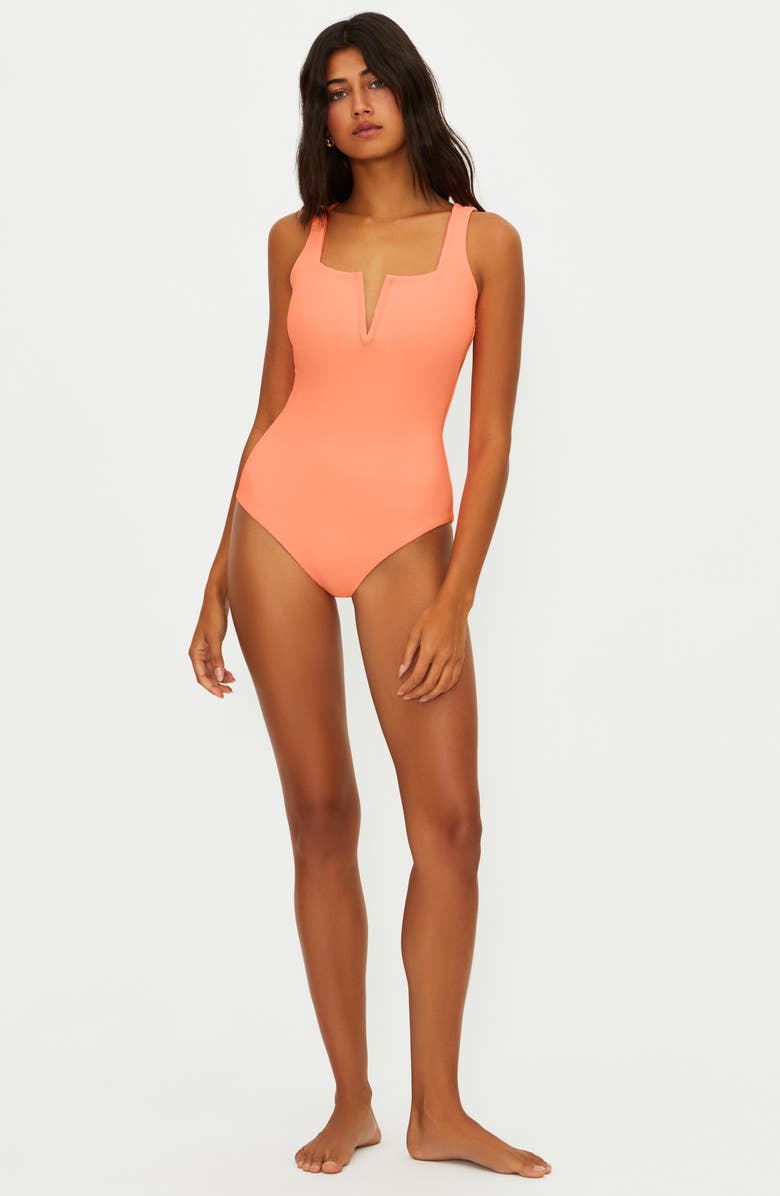 Beach Riot Tropez V-Wire Rib One-Piece Swimsuit, Alternate, color, Guava