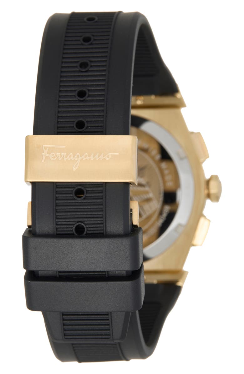 FERRAGAMO Vega Silicone Strap Chronograph Watch, 40mm, Alternate, color, Gold