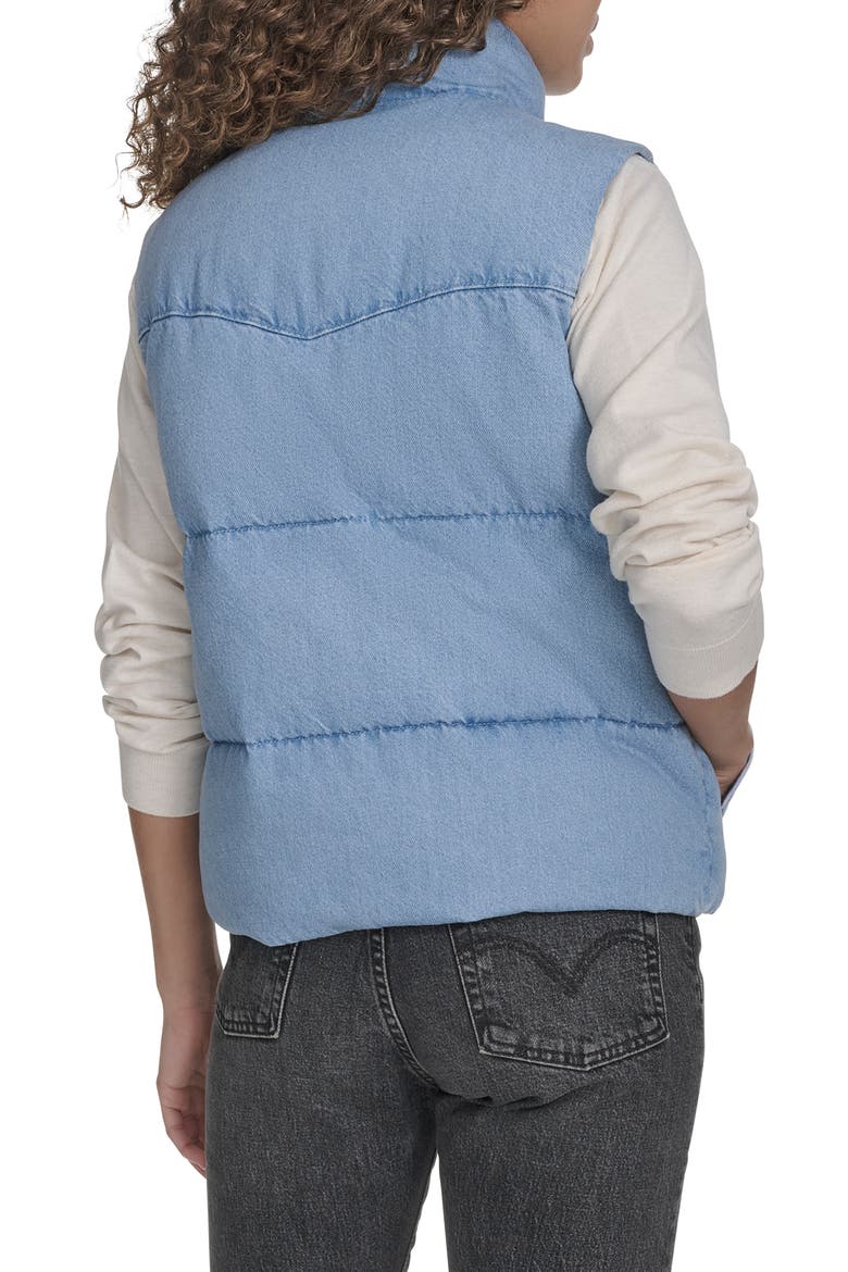 Western Denim Puffer Vest, Alternate, color, LIGHT WASH DENIM
