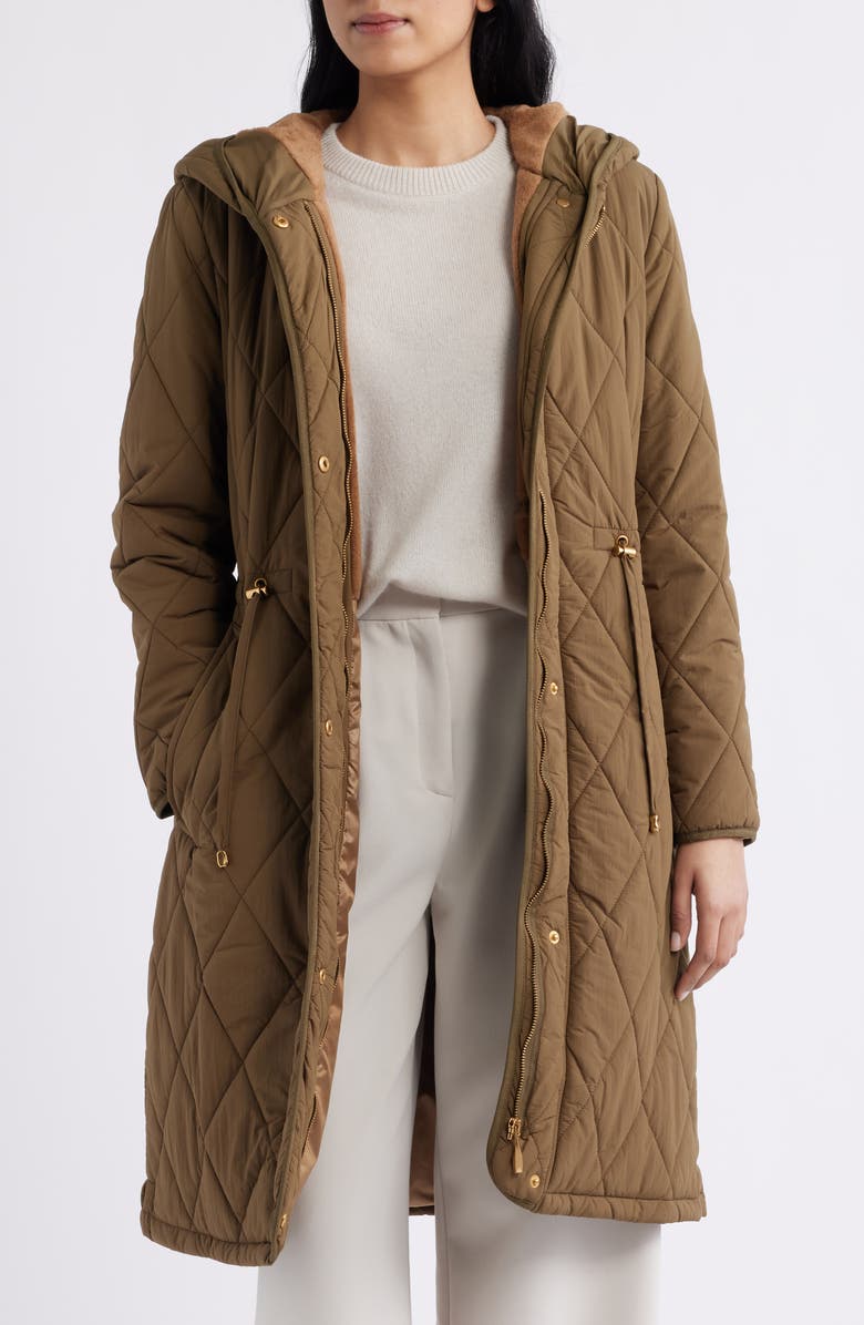 Donna Karan New York Quilted Hooded Coat, Alternate, color, Beech