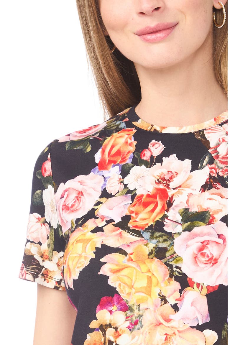Floral Print T-Shirt, Alternate, color, RICH BLACK