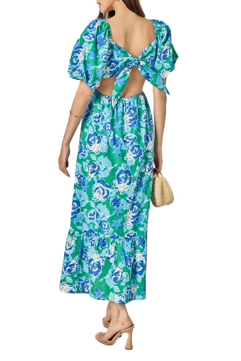 Floral Back Cutout Cotton Dress, Alternate, color, BLUE / GREEN FLORAL