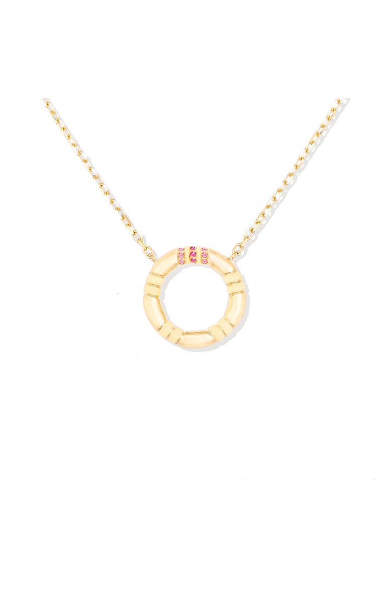 Crew Small Circle Pendant Necklace - Pink Sapphire & Diamond, Main, color, Diamond, Sapphire- Gold