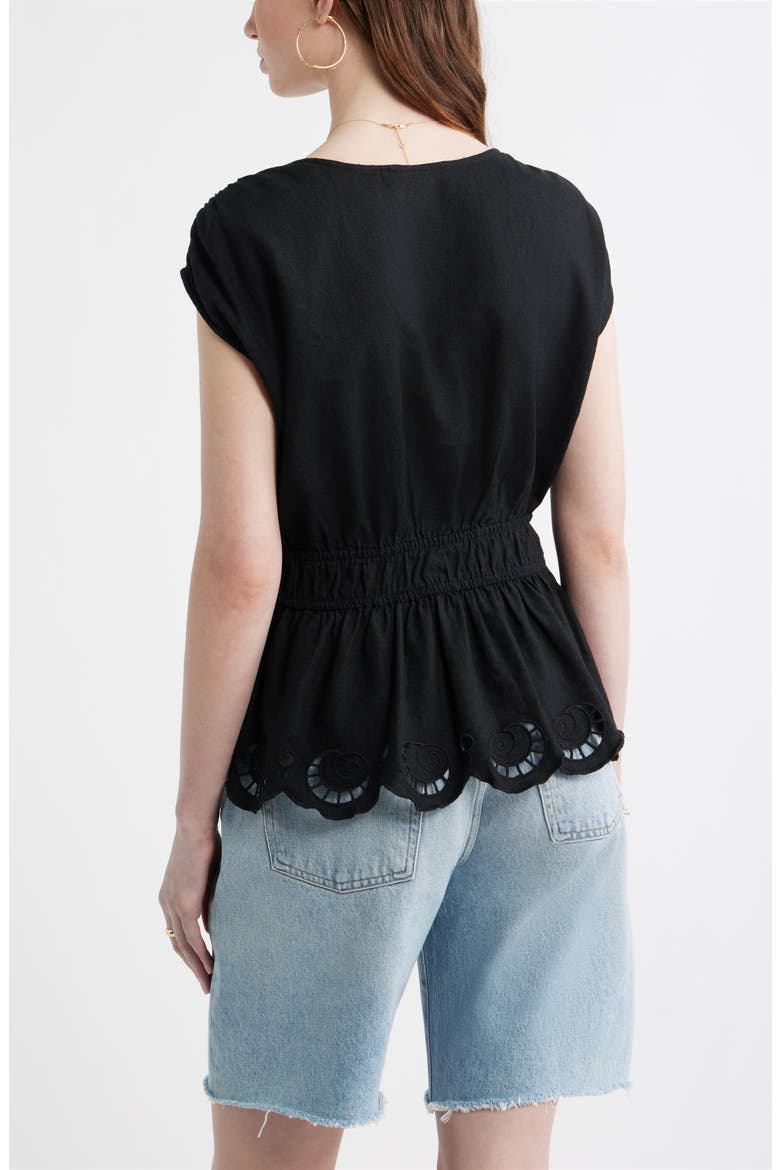 Eyelet Hem Peplum Top, Alternate, color, BLACK