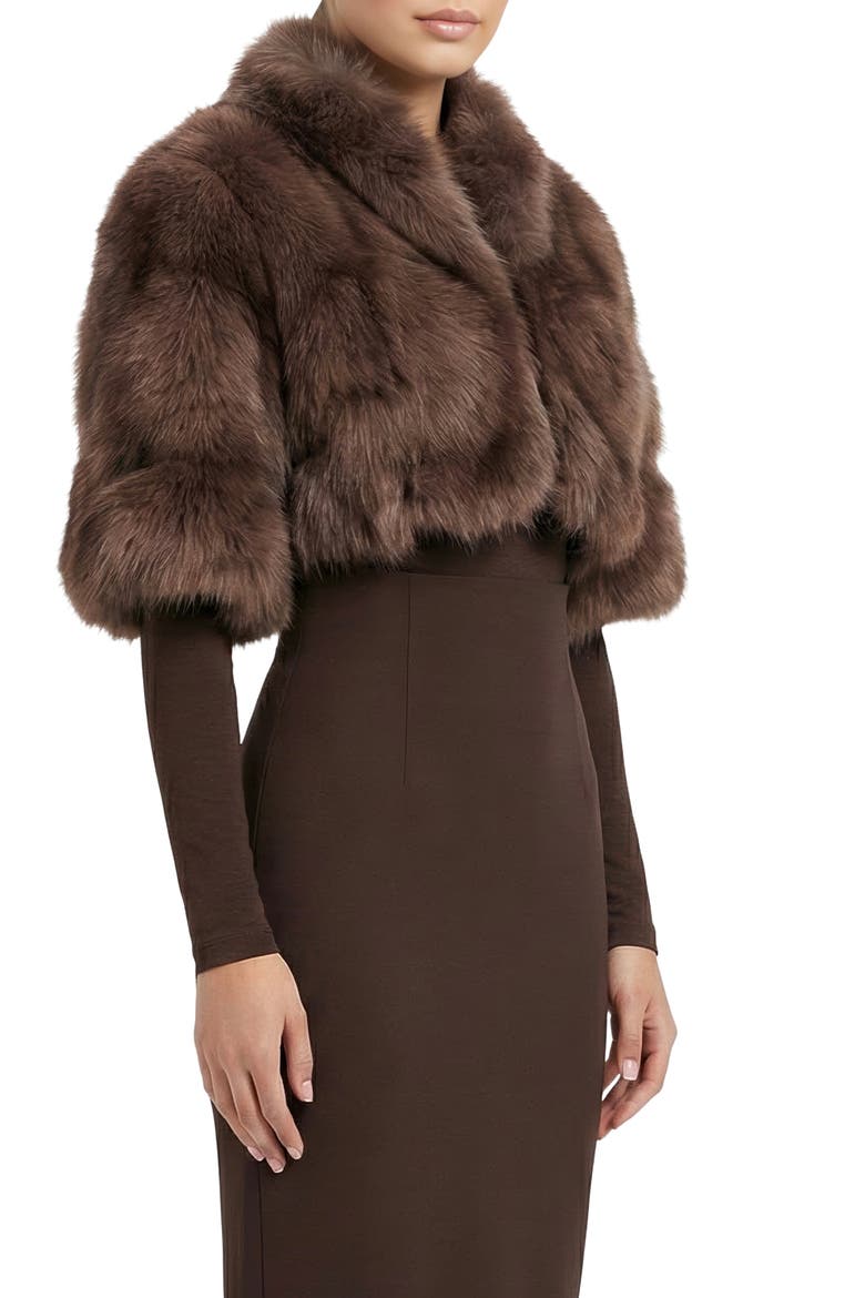 Fur-Free Fox (Faux Fur) Short Bolero, Short Sleeves, Alternate, color, BROWN