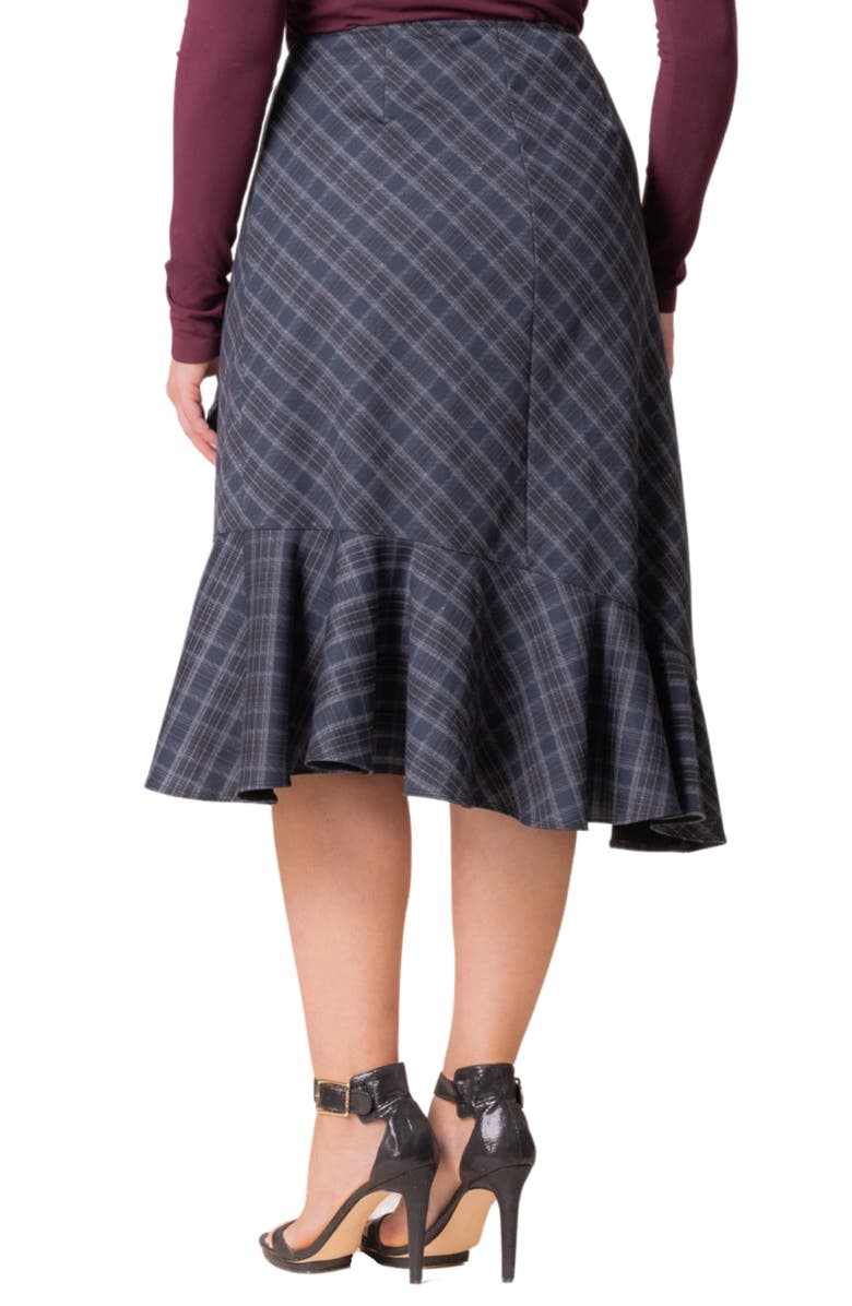 Kiyonna Carina Flounce Faux Wrap Skirt, Alternate, color, Inkwell Plaid
