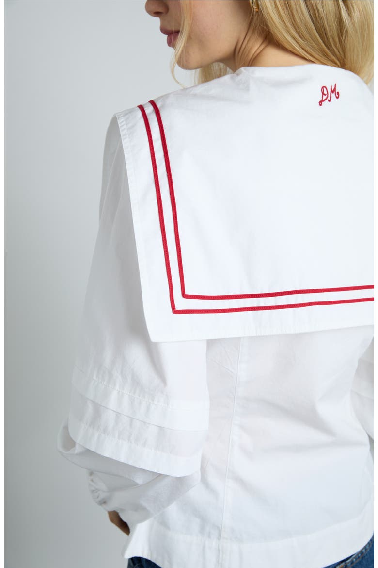 Elise Sailor Collar Long Sleeve Organic Cotton Top, Alternate, color, WHITE