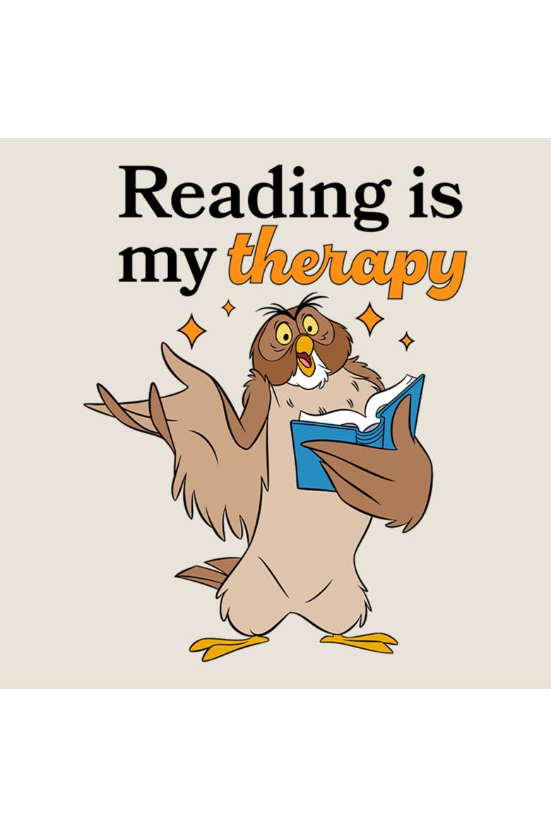Junior's Owl Reading Is My Therapy Sweatshirt, Alternate, color, Egret