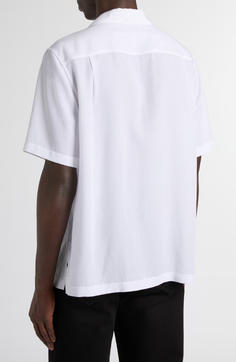 McQueen Pinstripe Logo Embroidered Camp Shirt, Alternate, color, 