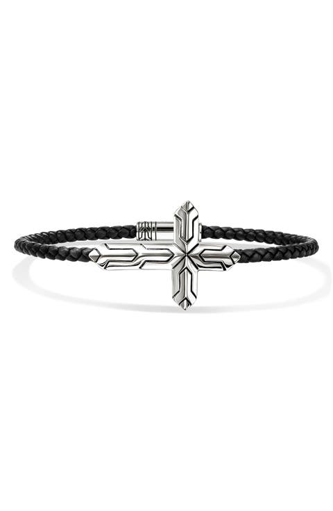 Icon Silver Cross Woven Leather Bracelet