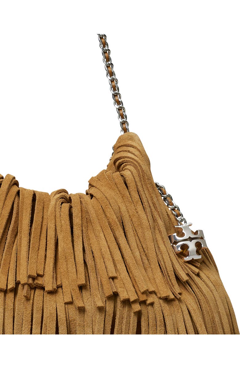 Tory Burch Mini Fleming Suede Fringe Hobo Bag, Alternate, color, Wild Tabacco