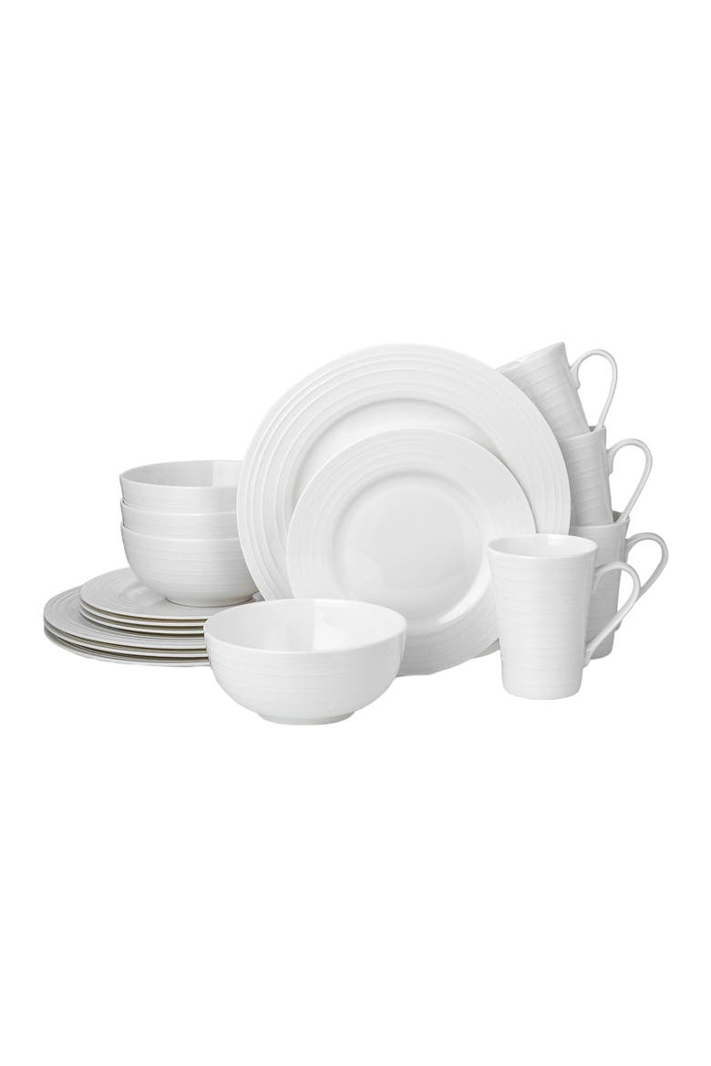 Eleanor Bone China 16-Piec Dinnerware Set, Main, color, White