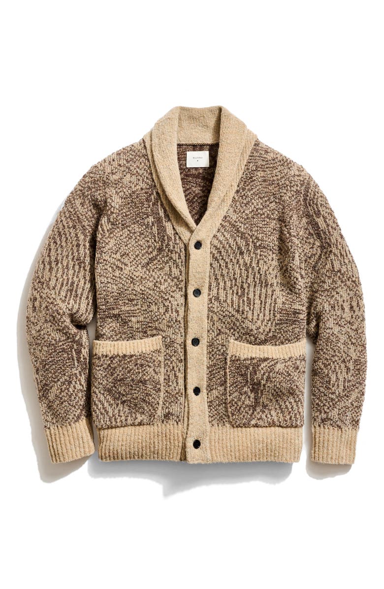 Billy Reid Flow Merino Wool Blend Jacquard Cardigan, Main, color, Brown Stone Multi