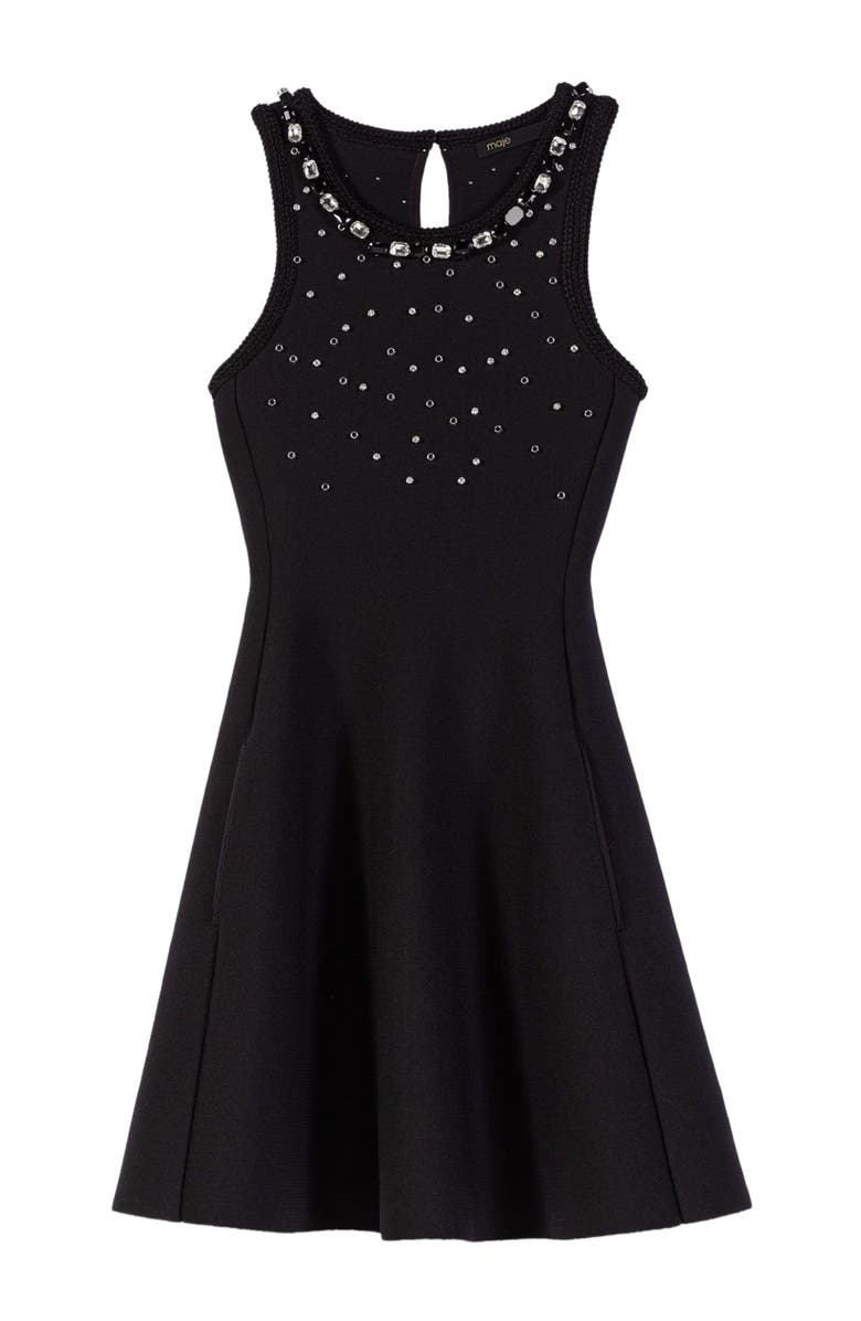 maje Jewelled skater dress, Main, color, Black