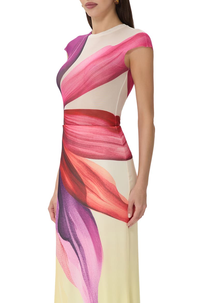 Nina Print Cap Sleeve Mesh Top, Alternate, color, LEMON LOTUS