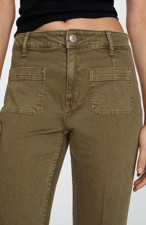 Mango Alex Raw Hem Patch Pocket Crop Flare Jeans In Khaki Green