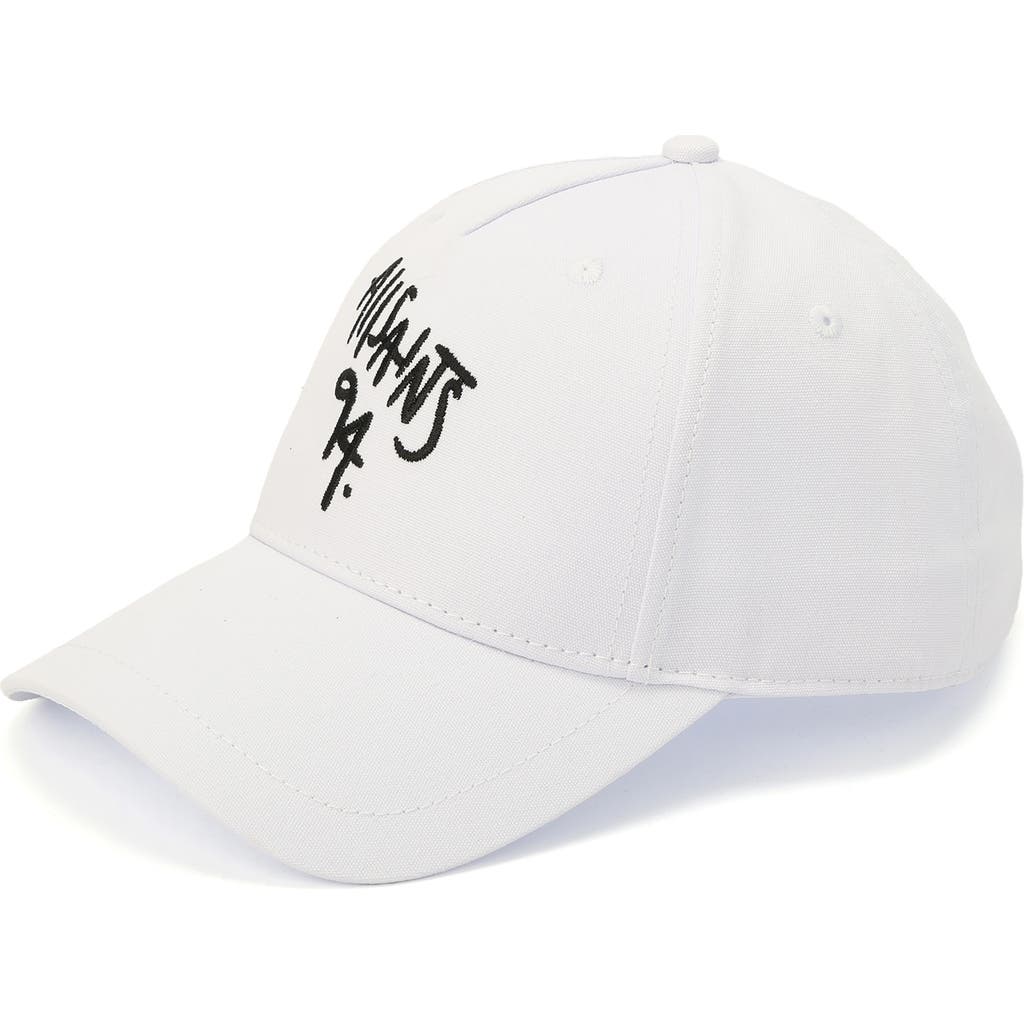 Allsaints Spray Logo Embroidered Baseball Cap In White