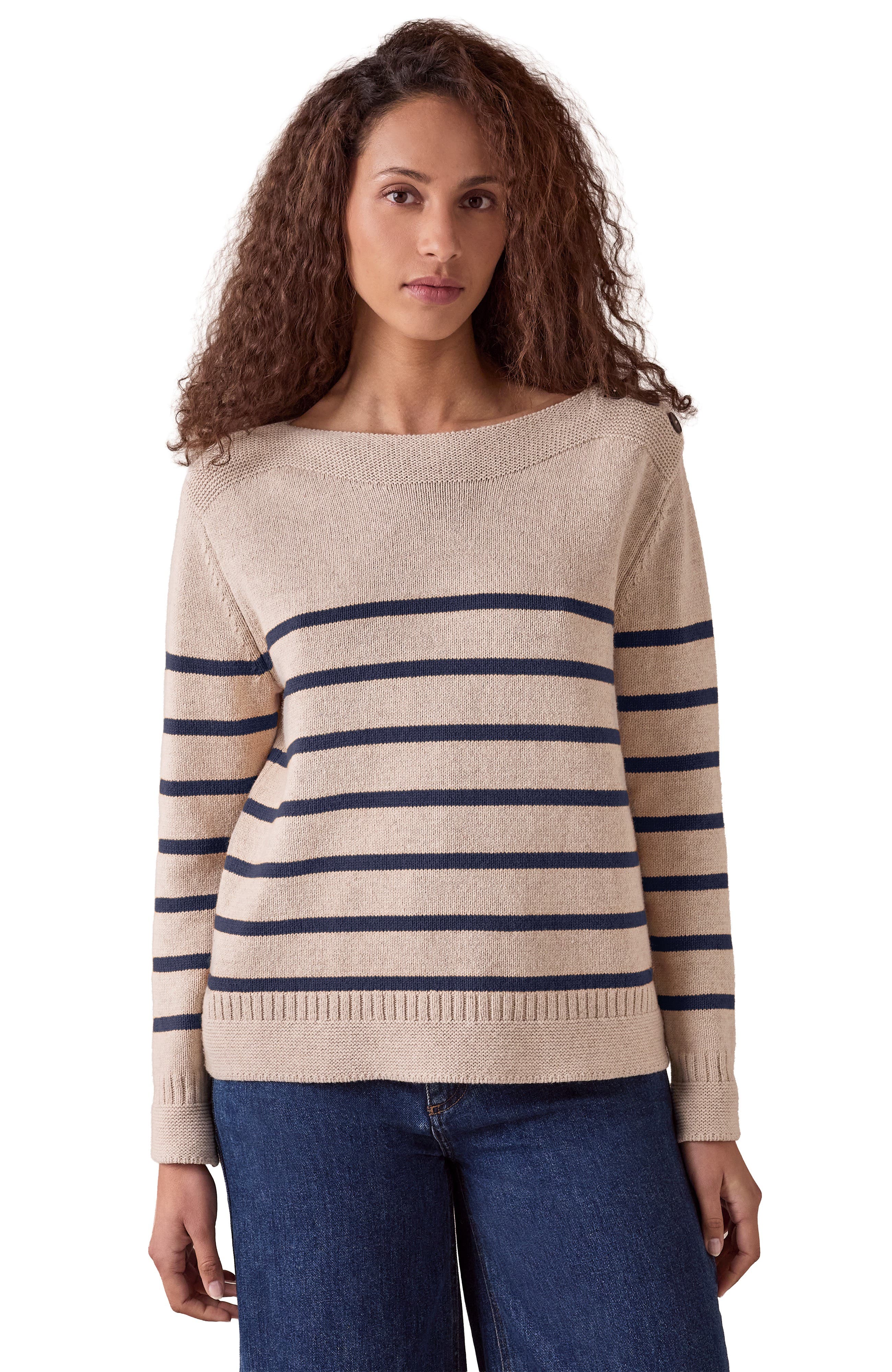selected Ecru/Navy Stripe
