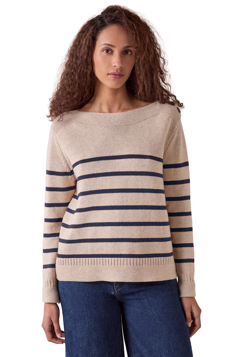 Button Detail Gansey Sweater, Main, color, Ecru/Navy Stripe