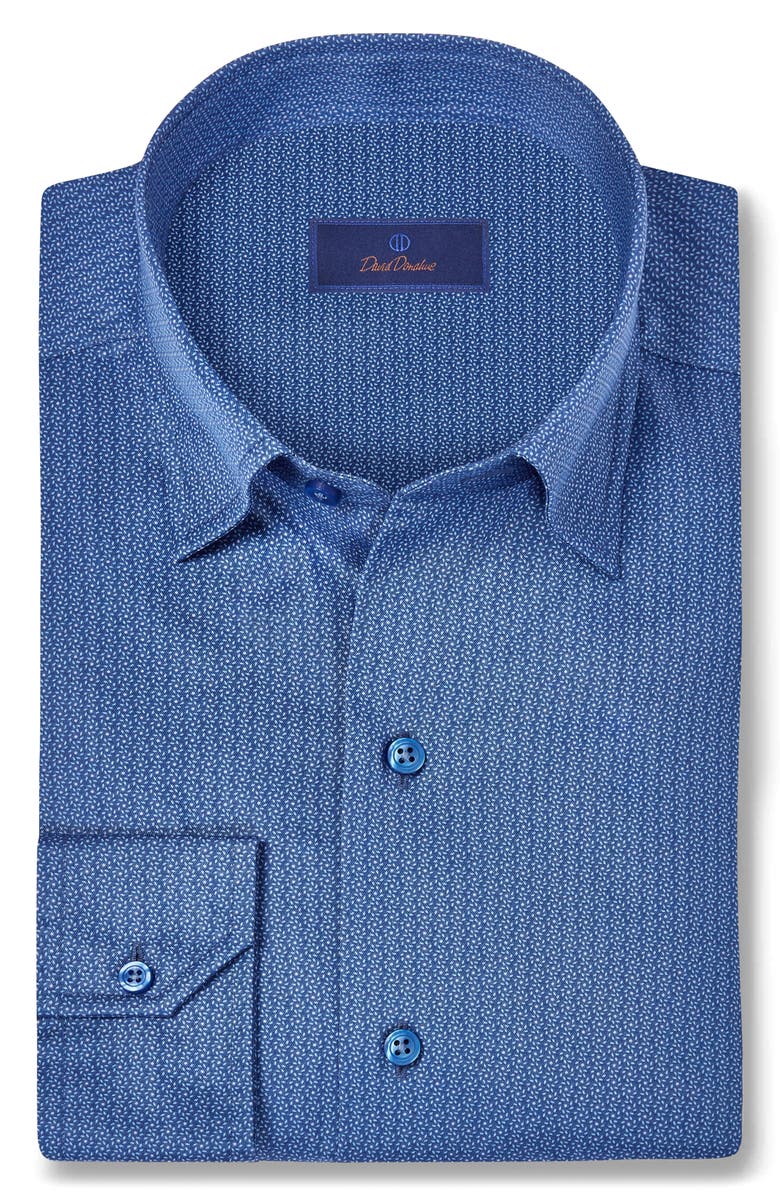 David Donahue Neat Print Sport Shirt, Main, color, Navy