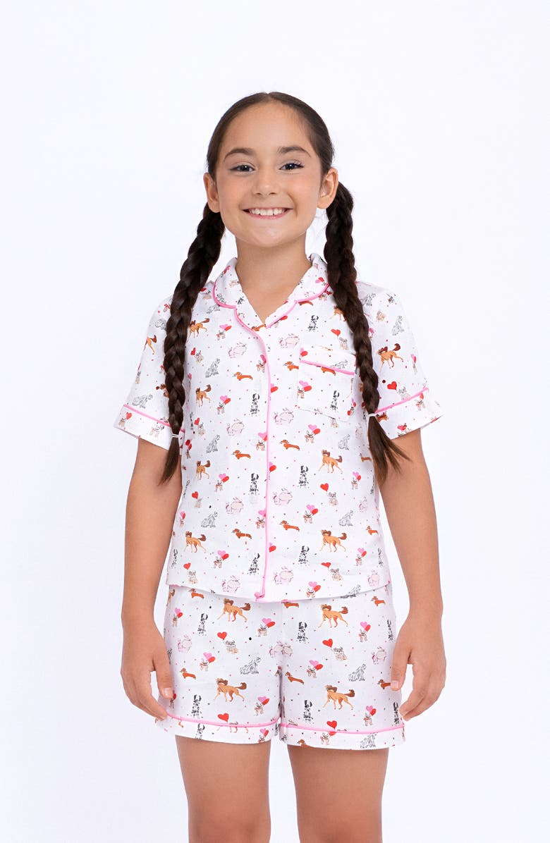 Preppy Goose Heart Puppy Print Short Sleeve Jersey PJ - PLUSH, Alternate, color, White Multi