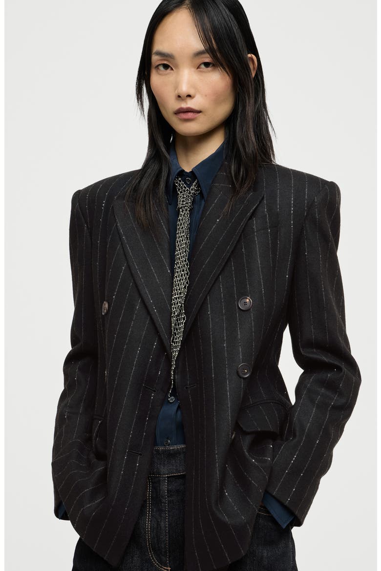 Comfort virgin wool dazzling chalk stripe blazer with monili, Alternate, color, Cobalt