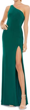 Mac Duggal Jersey One Shoulder Draped Back Gown