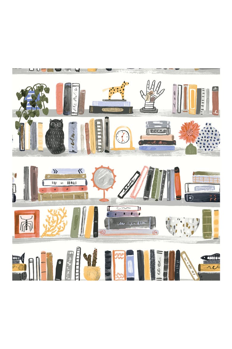 Painterly Shelf Stories Peel & Stick Wallpaper, Main, color, YELLOW