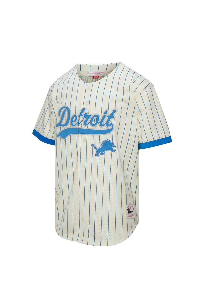 Men's Mitchell & Ness Barry Sanders Cream Detroit Lions Name & Number Mesh Button-Up Baseball Jersey, Alternate, color, Cream