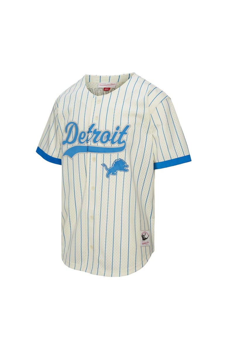 Mitchell & Ness Men's Mitchell & Ness Barry Sanders Cream Detroit Lions Name & Number Mesh Button-Up Baseball Jersey, Alternate, color, Cream