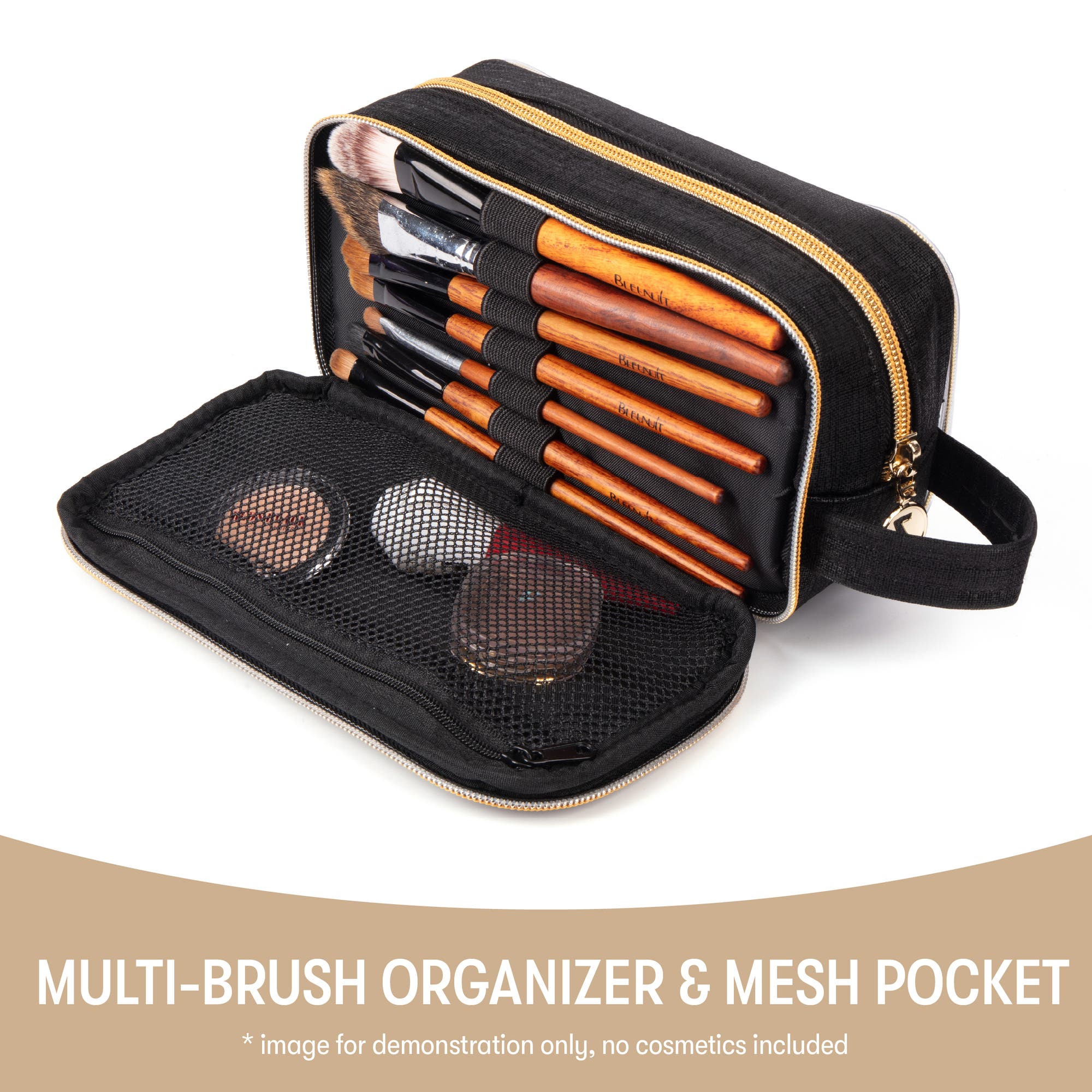 ZIPIT Travel Makeup Bag, Black, Soft Shell, Large Zipper Cosmetic Case, Alternate, color, Black