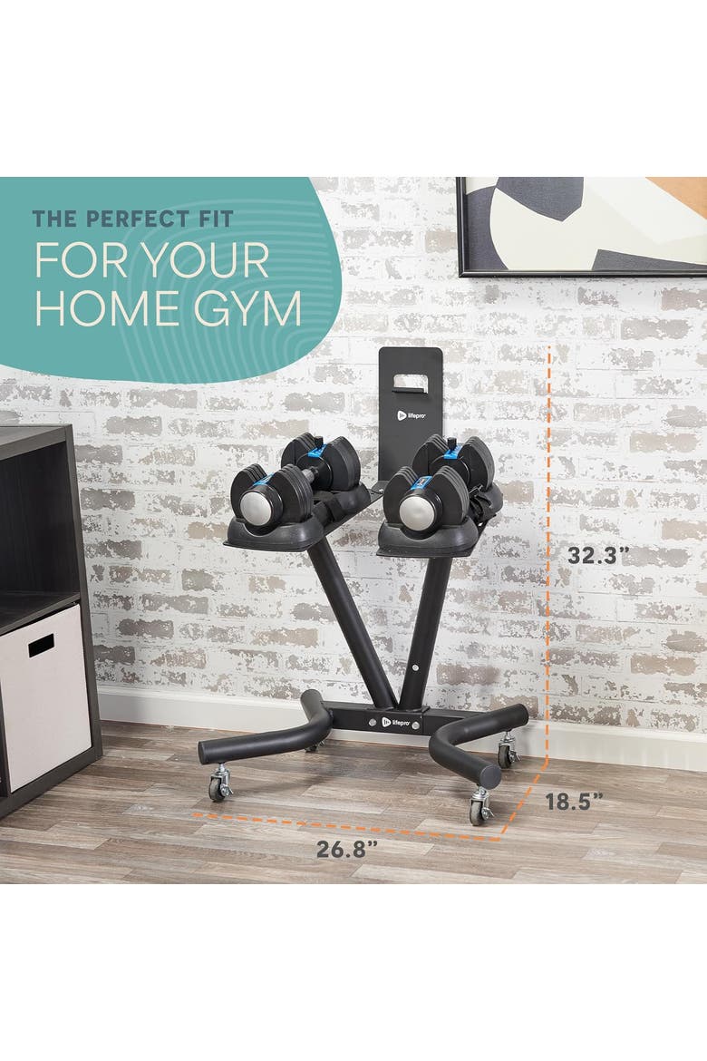 Adjustable Dumbbell Stand with Tablet Holder Home Gym Rack, Alternate, color, Black