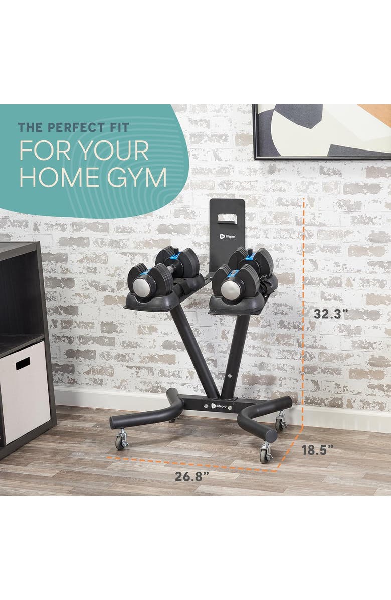 Lifepro Adjustable Dumbbell Stand with Tablet Holder Home Gym Rack, Alternate, color, Black