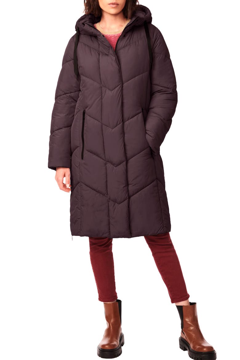 Angle Alley Water Resistant Longline Puffer Coat, Main, color, SHALE BROWN