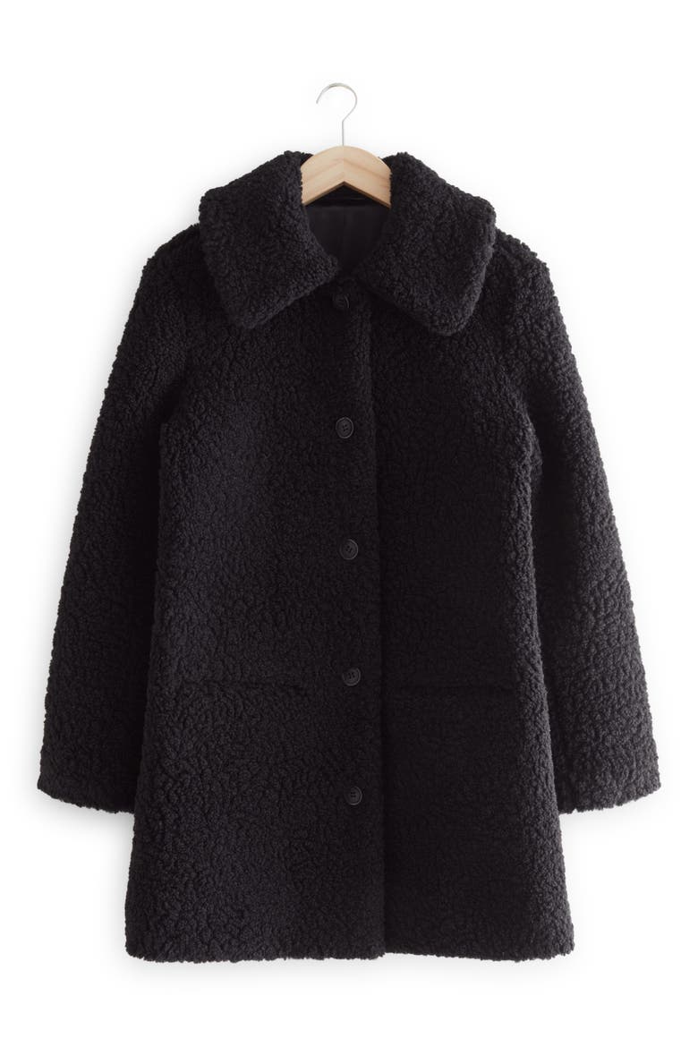 Faux Shearling Coat, Alternate, color, BLACK