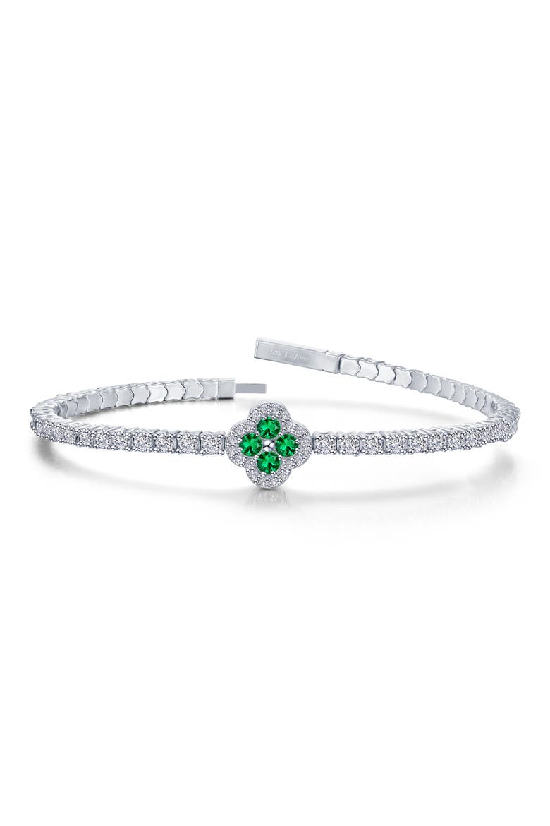 Simulated Emerald Clover Flexible Bangle, Main, color, EMERALD
