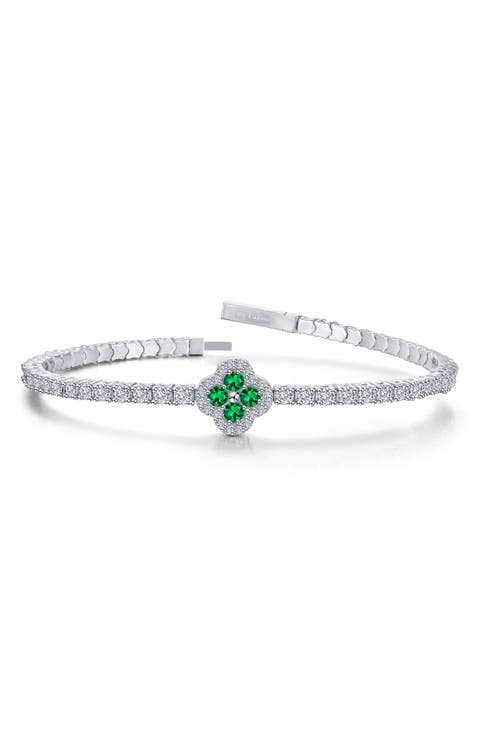 Simulated Emerald Clover Flexible Bangle