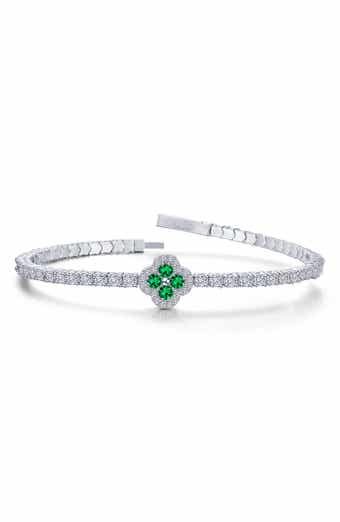 Simulated Emerald Clover Flexible Bangle