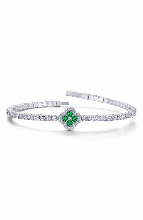 Simulated Emerald Clover Flexible Bangle