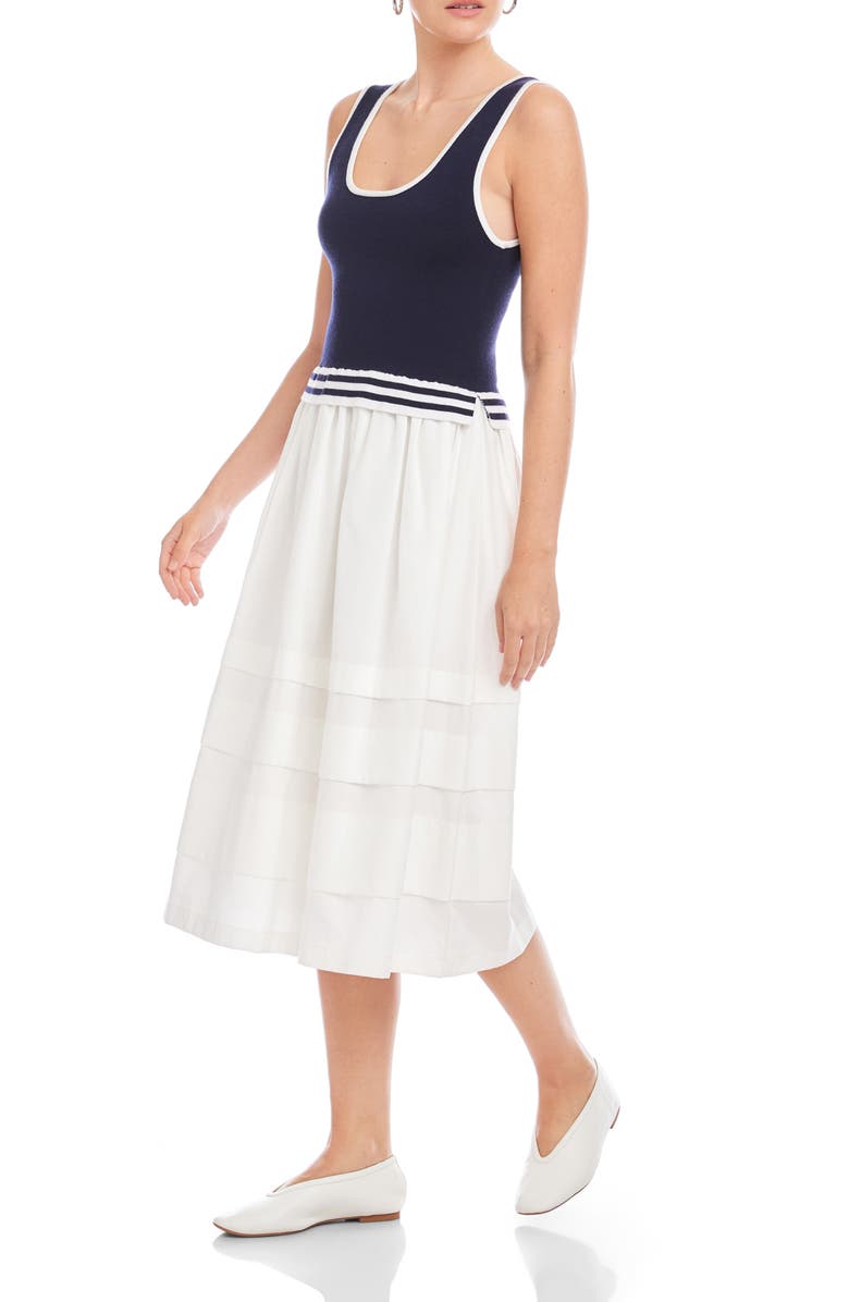 FIFTEEN TWENTY Thea Mixed Media Midi Dress, Alternate, color, Navy W/ White