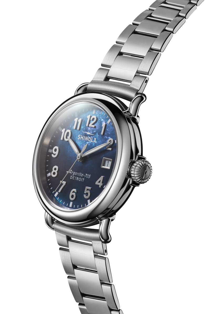 Shinola Runwell Mother-of-Pearl Bracelet Watch, 36mm, Alternate, color, Cadet Blue